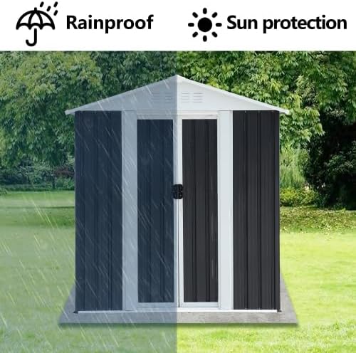 KEIKI 5x3FT Outdoor Storage Shed, Heavy-Duty Metal Storage Shed with Floor & Lockable Sliding Doors, Waterproof Tool Sheds for Garden, Backyard, Patio, Lawn