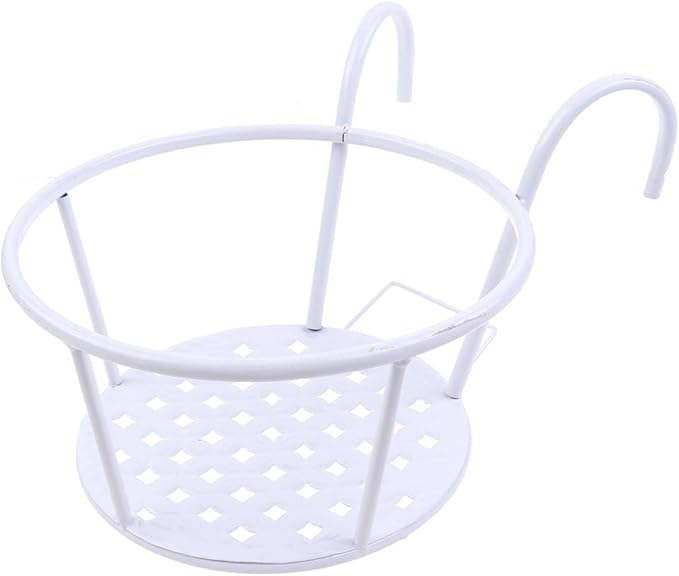 Hanging Railing Planters Baskets Art Hanging Flower Stands Balcony Flower Pot Holders Plant Iron Racks Fence Metal Potted Stand Mounted Balcony Round Plant Basket Shelf Container Box,Garden Steel Pots