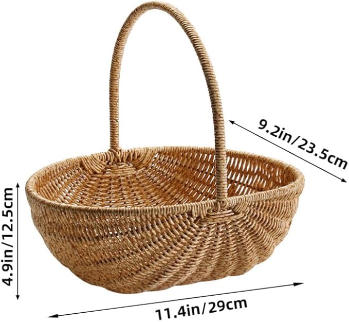 Kisangel Creative Light Brown Picnic Basket - Multi-Functional Rattan Style Harvest Shopping Basket for Fruits Vegetables Outdoor Activities and Kitchen Storage