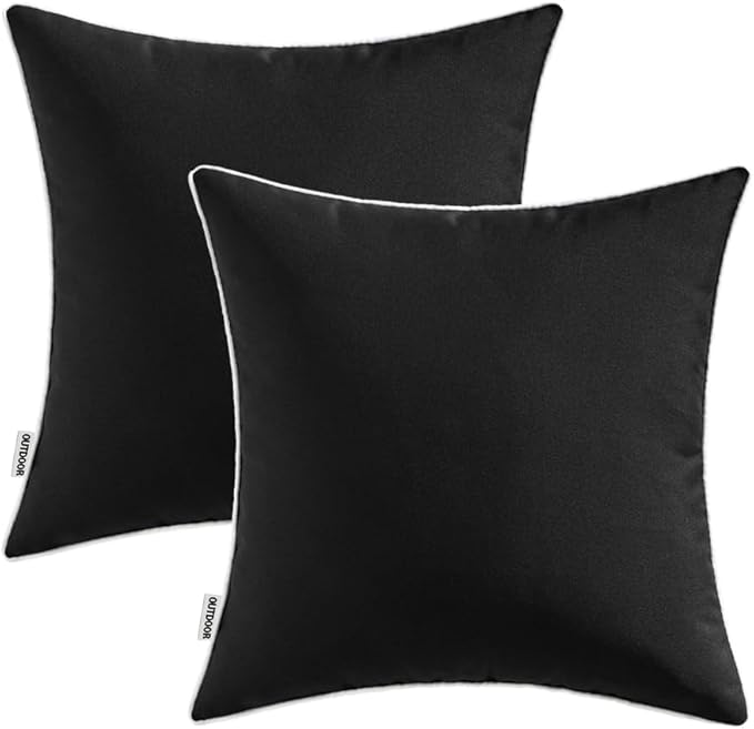 MIULEE Pack of 2 Outdoor Waterproof Pillow Covers Decorative Farmhouse Throw Pillow Covers Square Solid Color Couch Pillow Covers for Patio Tent Bed Sofa Living Room 24x24 Inch Black