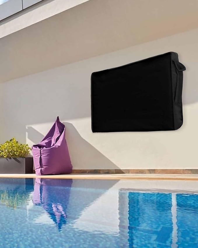 DecorLovee Black Outdoor TV Cover 60 to 65 Inches Weatherproof & Waterproof, Farmhouse Solid Color Outdoor TV Enclosure with Remote Control Pocket, Classic Black TV Screen Protectors for Outside TV