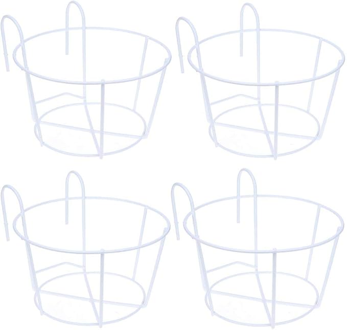 4 Pack Hanging Planters for Railings Rail Planter Hanging Baskets Flower Pot Holders Iron Plant Racks Metal Fence Planter Potted Stand Mounted Balcony Plant Baskets Container,Garden Steel Pots