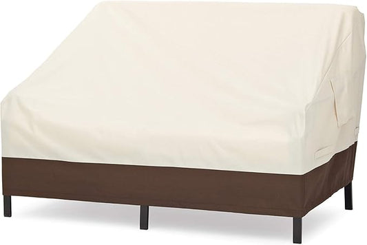 Amazon Basics 2-Seater Outdoor Couch and Patio Furniture Cover, Waterproof Lounge Sofa Cover, UV Resistant, Click-Close Straps, 38" x 54" x 29", Beige/Tan