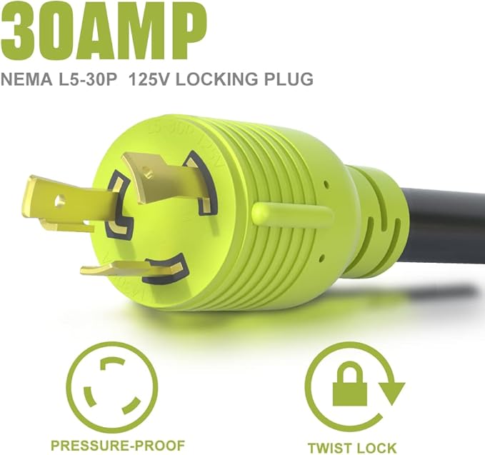 30 Amp to 50 Amp RV Generator Adapter Cord, NEMA L5-30P Twist Lock Male Plug to NEMA 14-50R Female, Outdoor Ower Equipment Suitable for RV Trailer Camper, Heavy Duty STW 10 AWG(12 Inch)