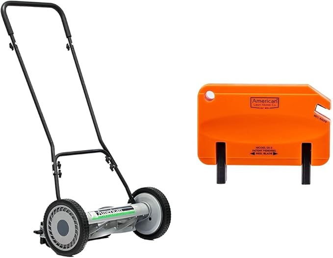 Great States American Lawn Mower 1815-18 18-Inch 5-Blade Reel Lawn Mower & American Lawn Mower Co. SK-2 Reel Lawn Mower Hand Sharpener, Orange