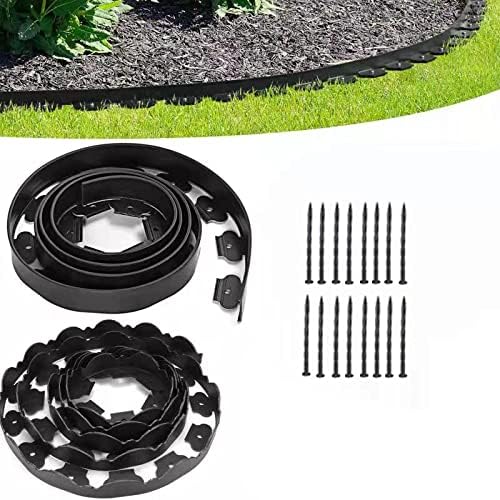 Garden Edging，20ft Landscape Edging with 20 Spikes for Lawn 2 Inch Tall(Black, 20FT)