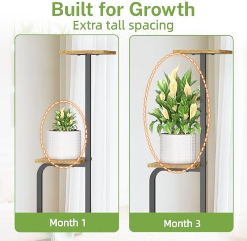 iDavosic.ly Tiered Plant Stand Indoor Set of 2, 4 Tier Corner Multiple Flower Holder Shelf with Wooden Trays & 3 Tier Front Porch Plant Stands for Outside