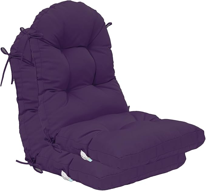 QILLOWAY Outdoor High Back Chair Cushion for Adirondack, All Weather Rocking Chair Cushions Thick Padded Replacement for Patio Furniture Set of 2,Purple