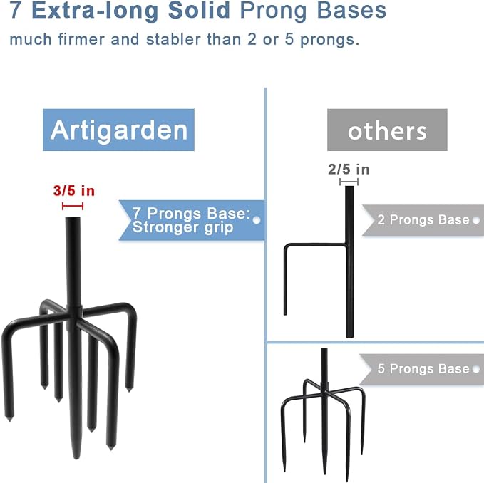 Artigarden 92 inch Outdoor Shepherd Hook with Upgraded 7 Prong Base (1 Pack), Adjustable Heavy Duty Garden Hanging Stake for Bird Feeder Solar Light Plant Hanger Wedding Decor, Matte Black