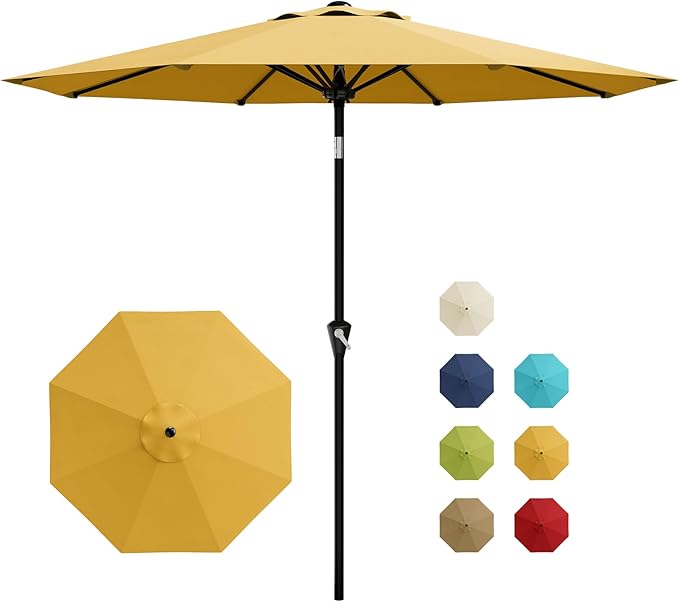 GarveeLife 10FT Umbrella Outdoor Patio, Table Umbrella with Push Button Tilt and Crank, 8 Sturdy Ribs Waterproof UV Protection for Garden, Pool, Deck, Backyard, Market (Yellow)