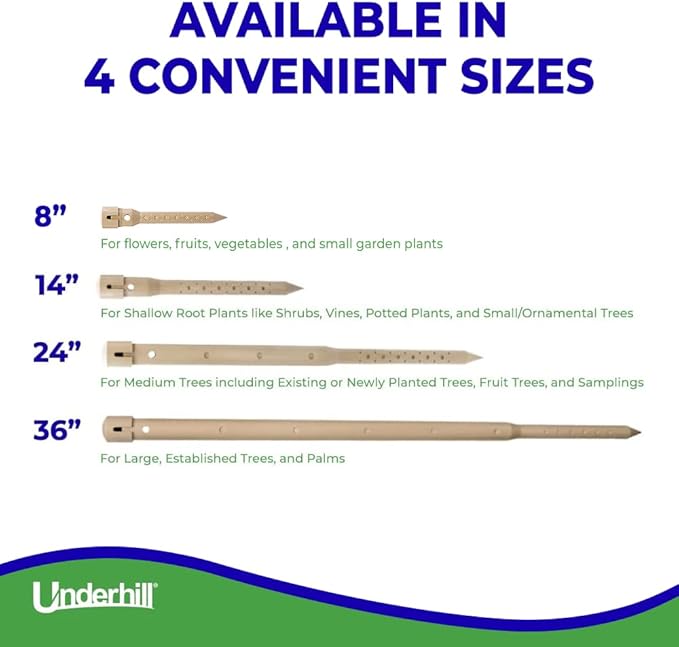 Underhill Deep Drip Irrigation Stakes 8-Inch, Watering Spikes for Trees, Flowers, Fruits, and Small Plants, Drip System Tubes, A-DD08-25, Case of 25