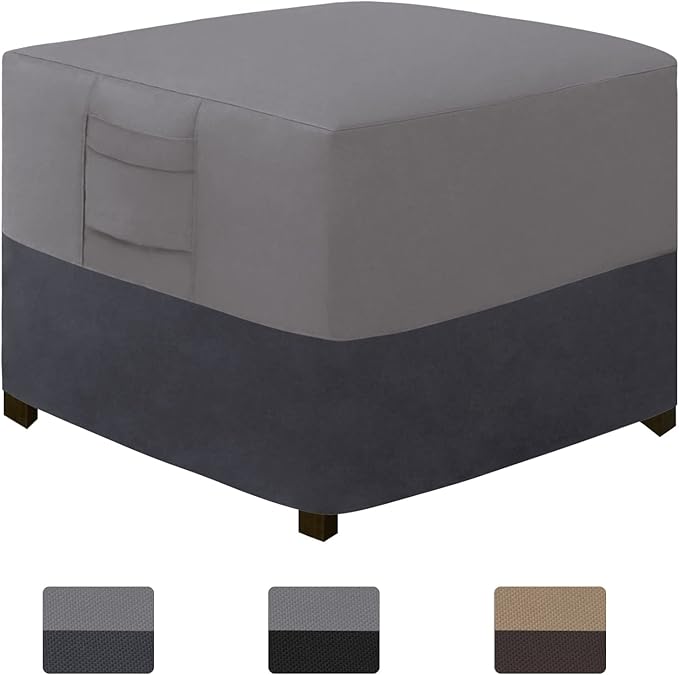 Easy-Going Outdoor Ottoman Cover, Heavy Duty Waterproof Patio Furniture Cover with Padded Handles (1 Pack-25"x25"x17", Gray/Dark Gray)