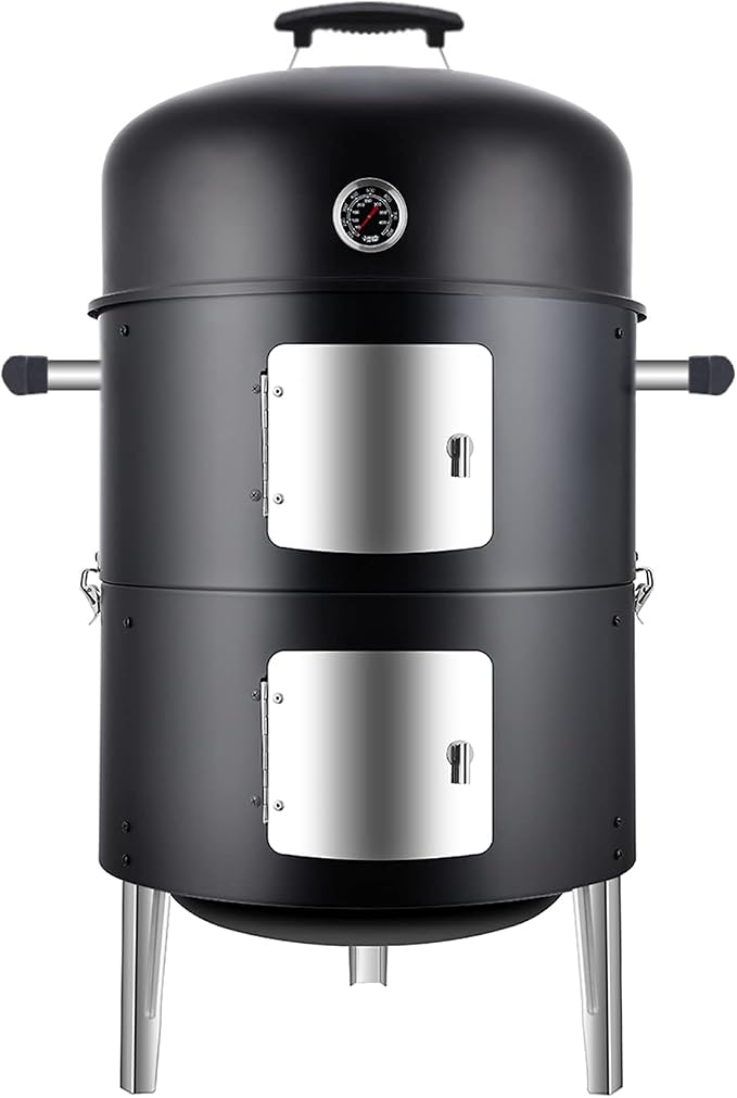 Charcoal BBQ Grill, Heavy Duty 3-in-1 Barbecue Smoker Grill for Garden Camping Outdoor Cooking and Grilling