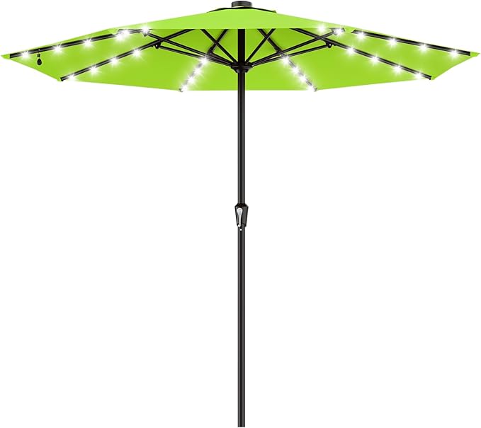 AreShark 11FT Large Patio Umbrella with Solar Lights, Lighted Solar Umbrella with Crank, Outdoor Table Market Umbrellas for Garden, Deck, Backyard, Pool and Beach, Apple Green