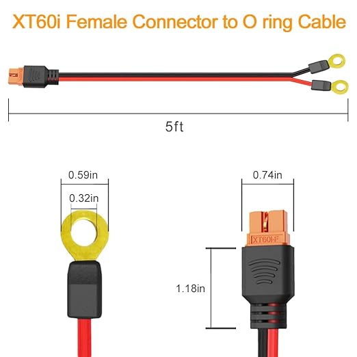 GRZWAYS XT60i to O Ring Terminal Cable, More Than 16A, 5FT 10AWG Extension Cable XT60i Female to O Ring Connector XT60i-f Compatible with Lipo Batterie (1.5M/5FT)