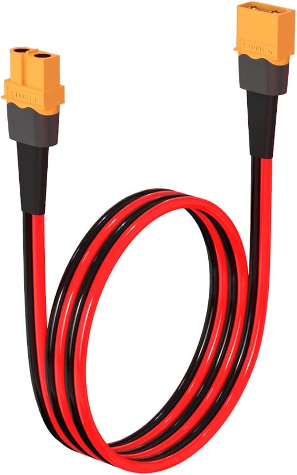 ELFCULB 12AWG 2FT XT60 Extension Cable 2 6 10 20 35 50 75 100FT XT60 Female to Male Connector for RC Battery Portable Power Station Solar Panel(2FT)