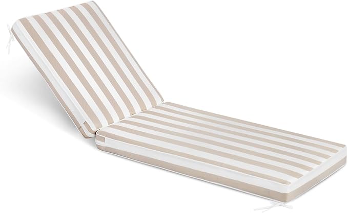 Sundale Outdoor Olefin Chaise Lounge Cushion, Water-Resistant Patio Lounge Chair Cushion, Thick Lounger Pad with 4 Straps Cabana Stripe Tan, 80 x 26 x 4 Inches