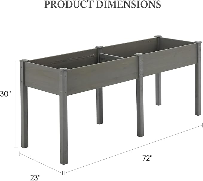 Simple Deluxe Raised Garden Bed with Legs, 72 x 23 x 30 Inch Wooden Planter Box with Liner, Elevated Outdoor Garden Box for Patio, Balcony & Backyard Use, Grey