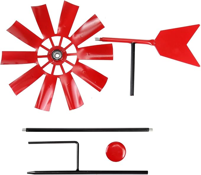 BinaryABC Outdoor Yard Windmill Metal Wind Spinner,Wind Sculptures Spinners Yard Decor Pinwheel,for Garden Yard Lawn Patio Decoration (Red)