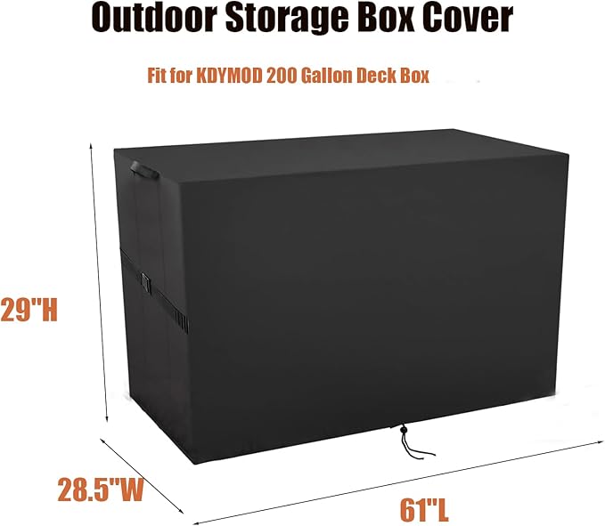 Deck Box Cover for KDYMOD 200 Gallon Deck Box, Waterproof Resin Storage Box Bin Covers Patio Furniture Side Table Cover- 61 ''L x 28.5''W x 29 ''H