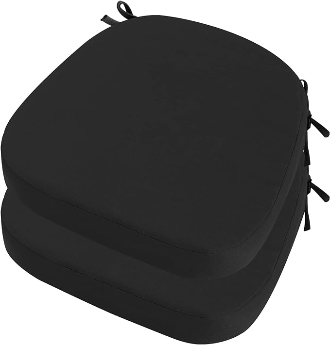 idee-home Outdoor Chair Cushions Set of 2, 17" x 17" Thick D-Shaped Patio Furniture Outdoor Seat Cushions Waterproof with Ties, Dining Pads