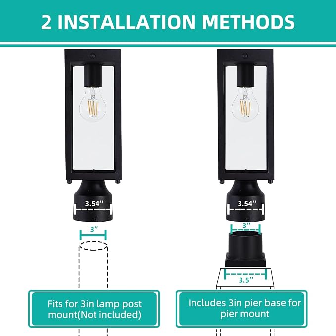 Solar Lamp Post Light Outdoor 14.5", Waterproof Dusk to Dawn Solar Post Light, Matte Black, for Yard Garden Driveway Patio