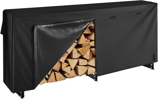 VEVOR Firewood Rack with Waterproof Cover, 8.4 ft Outdoor Firewood Holder, 1/2 Cord Storage Metal Log Holder, 660lb Max Weight Capacity, Top Covered, Powder-Coated Wood Storage Rack for Fireplace Deck