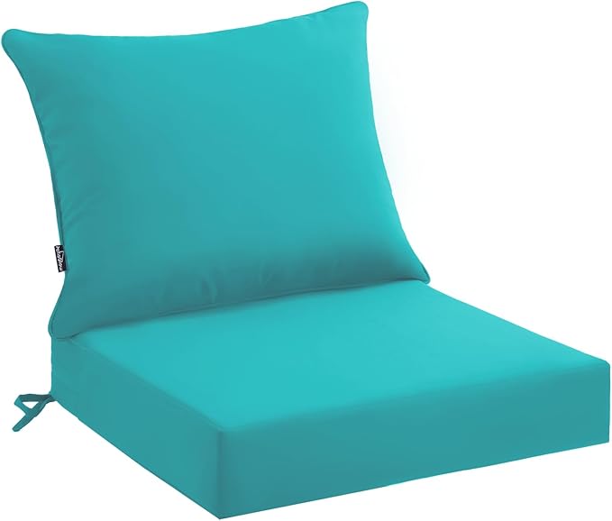 PatioGlow Outdoor Seat Cushion Set 24 x 24 x 4 Inch, Waterproof & Fade Resistant Patio Furniture Cushions with Removable Cover and Ties, Thick Deep Seating Pads for Outside Chair Sofa Couch, Teal