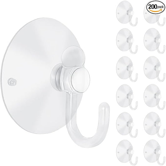 200 Pieces Large Suction Cups with Hooks 2 inch Clear Plastic Sucker Hooks for Glass Window Wall Festivals Parties Theme Carnival Decoration Door Bathroom Kitchen