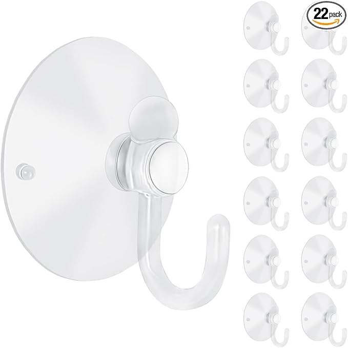 22 Pieces Large Suction Cups with Hooks 2 inch Clear Plastic Sucker Hooks for Glass Window Wall Festivals Parties Theme Carnival Decoration Door Bathroom Kitchen