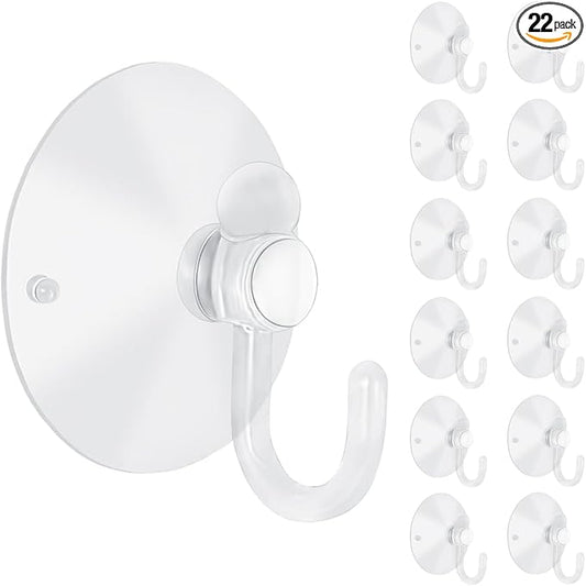 22 Pieces Large Suction Cups with Hooks 2 inch Clear Plastic Sucker Hooks for Glass Window Wall Festivals Parties Theme Carnival Decoration Door Bathroom Kitchen