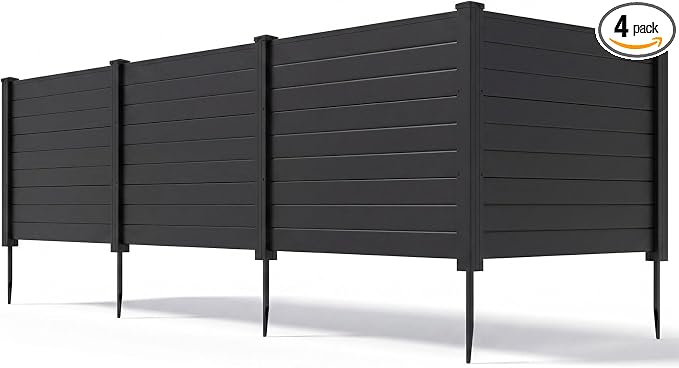 HAPPYGRILL Air Conditioner Fence 4 Panels, Outdoor Privacy Screen with Metal Stakes, No Dig Pool Equipment Enclosure, 48" x 38" Trash Can Screen Fence Kit for Outside Backyard, Black
