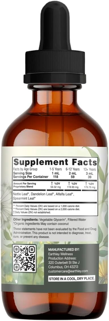 Earthley Wellness Nourish Me Naturally, Liquid Herbal Multivitamin for Whole Family Wellness, Bioavailable Plant-Based Nutrition, Herbs Like Nettle and Alfalfa Leaf, Trace Minerals Alcohol-Free (4oz)