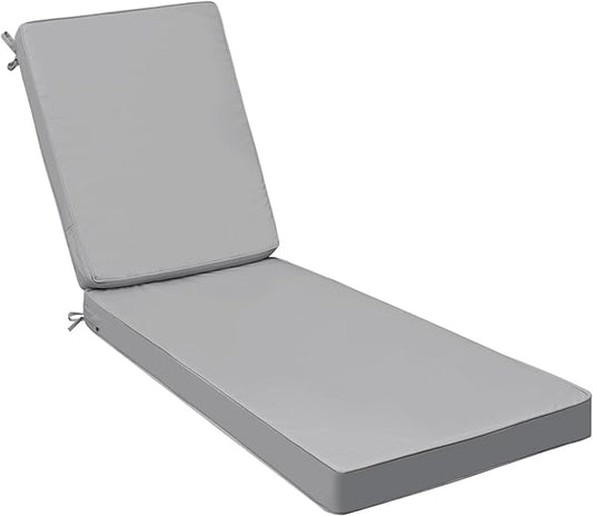 AAAAAcessories Outdoor Chaise Lounge Cushions, Fade-Resistant, Waterproof Patio Furniture Replacement Cushions, 74" x 23" x 3", Gray