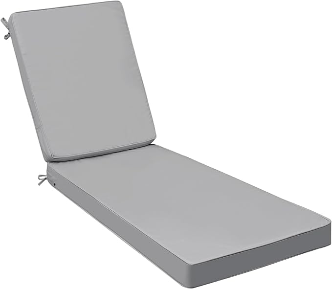 AAAAAcessories Outdoor Chaise Lounge Cushions, Fade-Resistant, Waterproof Patio Furniture Replacement Cushions, 75" x 24.5" x 3", Gray