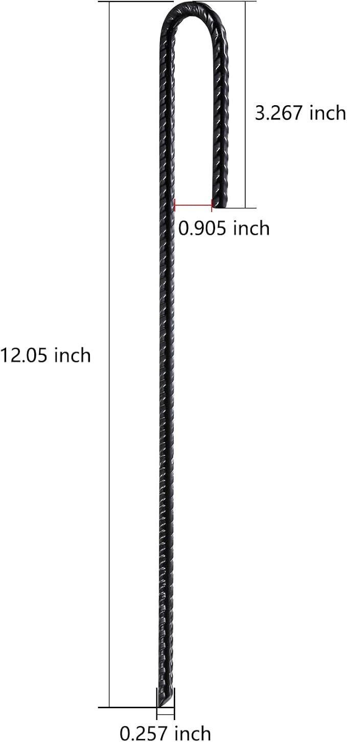 Wensilon Rebar U/J Hook Extra Heavy Duty, 12 inch x 1/4 inch Rust Proof Coated Steel Ground Anchors for Garden, Tent, Trampoline (50pcs, J-Hook) (Pack of 2)