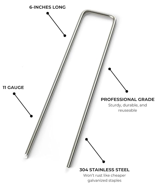 Stainless Steel Landscape Garden Staples Pins, 6-inch, 11 Gauge, Unlike Imposters Won't Rust - Perfect for Landscape Fabric, Irrigation Lines - 100 Pack