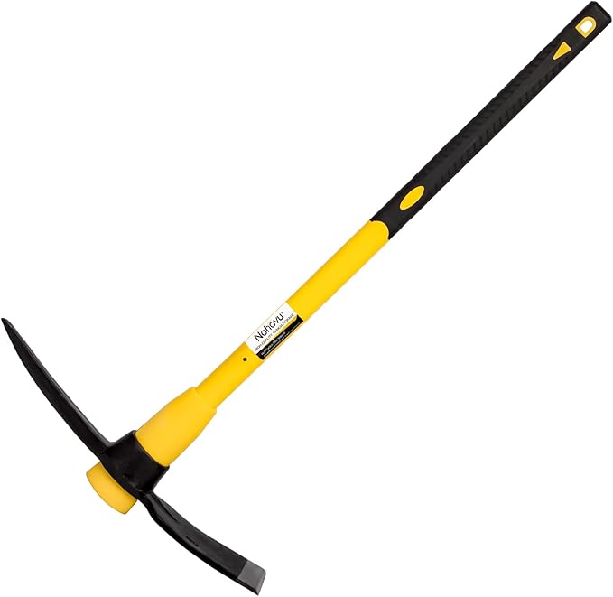 Nohovu Pickaxe with Shock Absorbing Fiberglass Handle, Heavy Duty Forged Steel Pick Axe for Digging, 36 Inches (406Y)