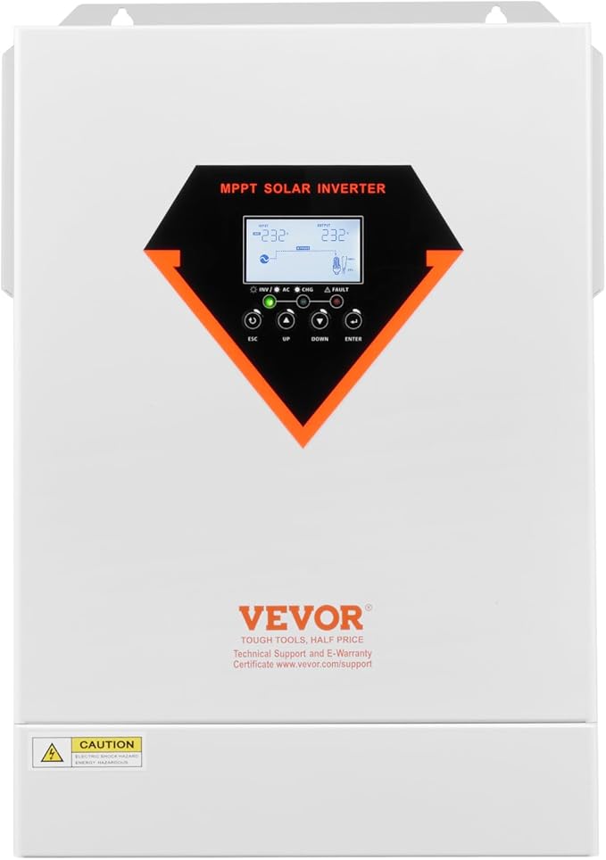 VEVOR Hybrid Solar Inverter, 6000W, Single Phase Pure Sine Wave Power Inverter, 48V DC to 220/230V AC, with Built-in 120A MPPT Solar Charge Controller, for Off-Grid System Lead Acid Lithium Battery