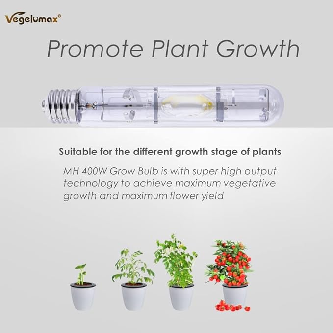 MH 400W Metal Halide HID Grow Light Bulb Lamp with High PAR Enhanced Blue and Violet Spectrum for Indoor Horticulture Vegetative Plant Growth,CCT 6000K,36,000Lumens,E39 Base,1Pack