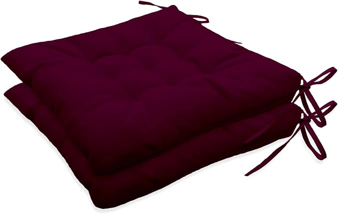 Outdoor Indoor Tufted Chair Cushions, Seat Cushions with Ties, Chair Pads Waterproof for Porch Kitchen Office Garden Magenta 16" x 16", Set of 2