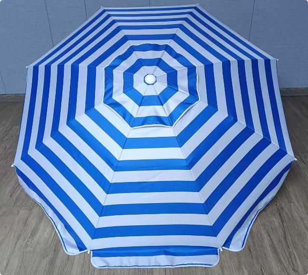 LOTTAFUN 6ft Beach Umbrella - Heavy Duty Wind Resistant UV 50+ Portable Sun Shade with Sand Anchor & Carry Bag, Outdoor Folding Umbrella for Beach, Pool, Patio, Garden (Blue strip)