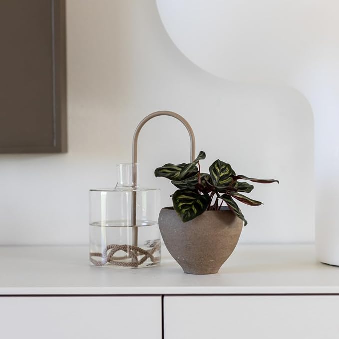 Beautiful Self-Watering Wick System for Effortless Plant Care, Automatic Drip Irrigation, Sustainable & Stylish Scandinavian Design, Ideal for House Plants (M, Beige Sand)