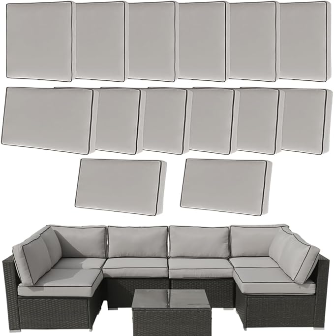 14Pcs Outdoor Cushion Covers Replacement Washable w/Zipper for 6-Seaters Sofa Patio Slipcovers Set Seat and Back Covers Only-25.6x25.6x3.9inch