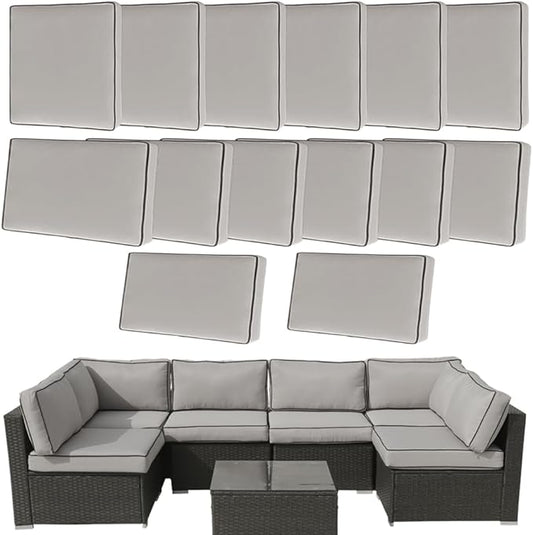 14Pcs Outdoor Cushion Covers Replacement Washable w/Zipper for 6-Seaters Sofa Patio Slipcovers Set Seat and Back Covers Only-25.6x25.6x3.9inch