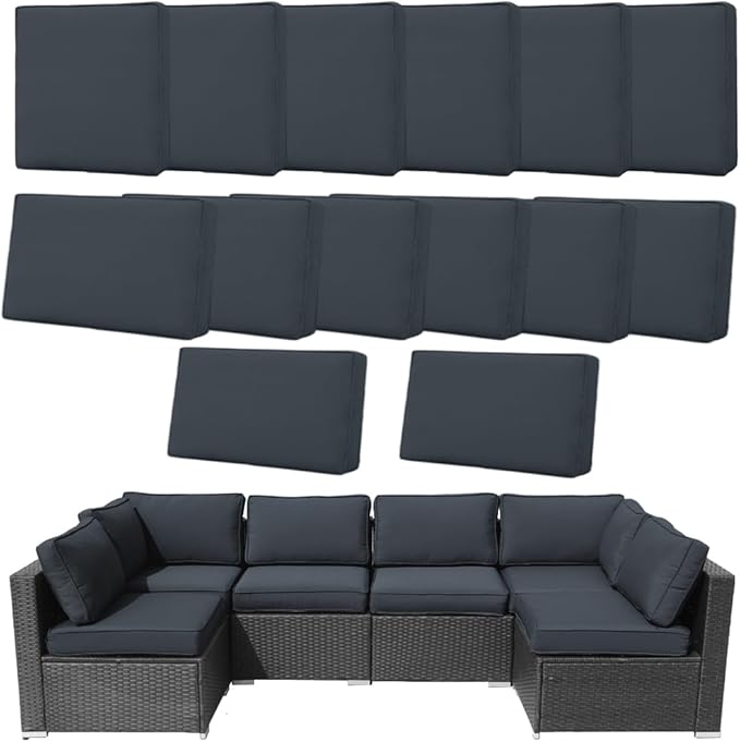14Pcs Outdoor Cushion Covers Replacement Washable w/Zipper for 6-Seaters Sofa Patio Slipcovers Set Seat and Back Covers Only-25.6x25.6x3.9inch