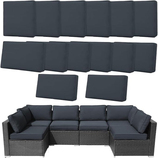 14Pcs Outdoor Cushion Covers Replacement Washable w/Zipper for 6-Seaters Sofa Patio Slipcovers Set Seat and Back Covers Only-25x25x3.15inch