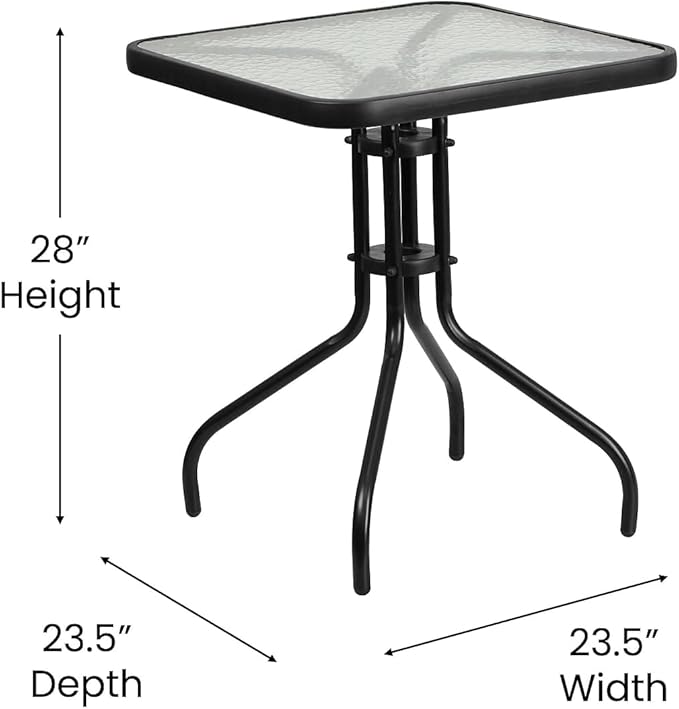 Flash Furniture Barker 23.5" Square Indoor/Outdoor Tempered Glass Patio Side Table, Outdoor Patio Table for Commercial or Residential Use, Clear/Black
