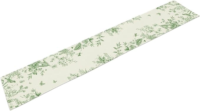 Floral Birds Table Runner, Rustic Seasonal Watercolor Spring Flower Plants Branch Geometric Green Coffee Table Center Decor for Family Kitchen and Dining Farmhouse Party Table Decorations, 13"x36"