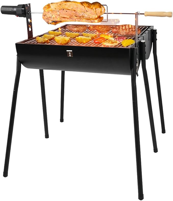 Portable Charcoal Grill with Thermometer, Double-sided Smoker Grill for Outdoor Patio Backyard Camping and Parties